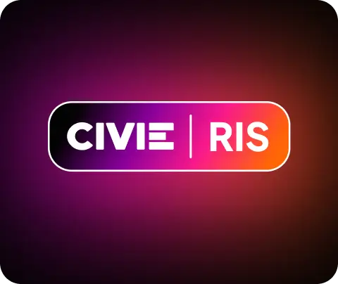 CIVIE RIS logo on a purple and orange gradient background.